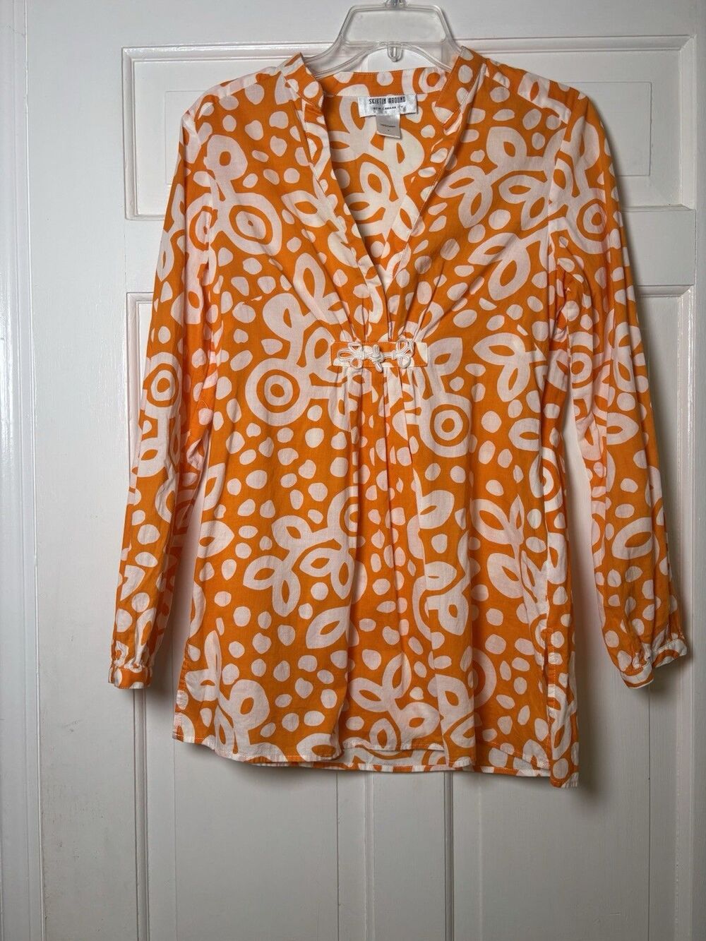 Skirtin Around Orange & White Swirl Print Button-Up Blouse, Women's Size 4